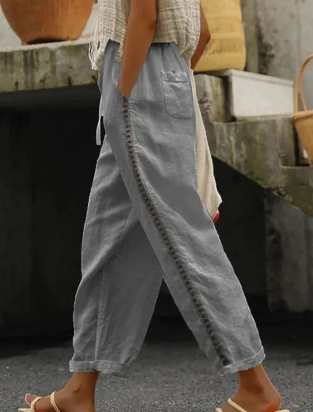 Women's Sweatpants Chinos Fashion Streetwear Ankle-Length High Waist Plain Lace Pocket Elastic Waistband Comfy Soft Comfortable Micro-elastic Outdoor Street Black White Khaki Gray Summer Regular Fit