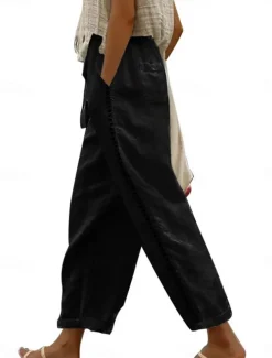 Women's Sweatpants Chinos Fashion Streetwear Ankle-Length High Waist Plain Lace Pocket Elastic Waistband Comfy Soft Comfortable Micro-elastic Outdoor Street Black White Khaki Gray Summer Regular Fit