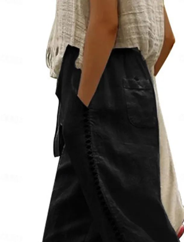 Women's Sweatpants Chinos Fashion Streetwear Ankle-Length High Waist Plain Lace Pocket Elastic Waistband Comfy Soft Comfortable Micro-elastic Outdoor Street Black White Khaki Gray Summer Regular Fit