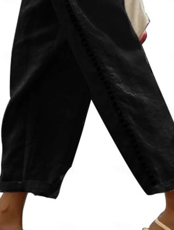 Women's Sweatpants Chinos Fashion Streetwear Ankle-Length High Waist Plain Lace Pocket Elastic Waistband Comfy Soft Comfortable Micro-elastic Outdoor Street Black White Khaki Gray Summer Regular Fit