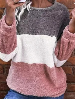 Women's Sweatshirt Casual Color Block Street Dailywear Crew Neck Patchwork Long Sleeve Pink Fall Winter