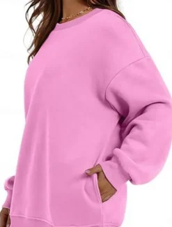 Women's Sweatshirt Casual Plain Street Dailywear Crew Neck Pocket Long Sleeve Black Pink Khaki Fall Winter