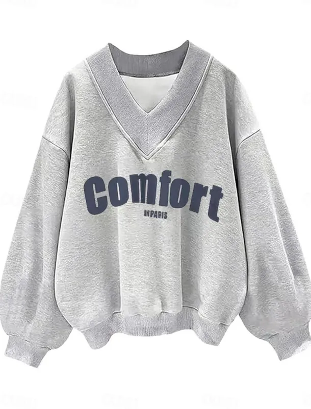 Women's Sweatshirt Casual Letter Street Dailywear V Neck Print Long Sleeve Black Purple Gray Fall Winter