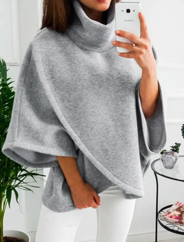 Women's Sweatshirt Casual Plain Street Dailywear Turtleneck Patchwork Long Sleeve Gray Fall Winter
