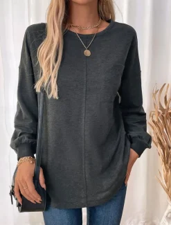 Women's Sweatshirt Casual Plain Street Dailywear Crew Neck Print Long Sleeve Dark Gray Fall Winter