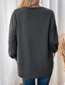 Women's Sweatshirt Casual Plain Street Dailywear Crew Neck Print Long Sleeve Dark Gray Fall Winter