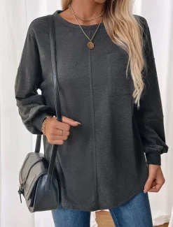 Women's Sweatshirt Casual Plain Street Dailywear Crew Neck Print Long Sleeve Dark Gray Fall Winter