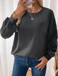 Women's Sweatshirt Casual Plain Street Dailywear Crew Neck Print Long Sleeve Dark Gray Fall Winter