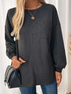 Women's Sweatshirt Casual Plain Street Dailywear Crew Neck Print Long Sleeve Dark Gray Fall Winter