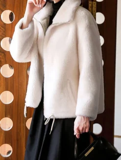 Women's Sweatshirt Casual Sherpa Plain Street Dailywear Turtleneck Zipper Pocket Long Sleeve White Light Green Khaki Fall Winter