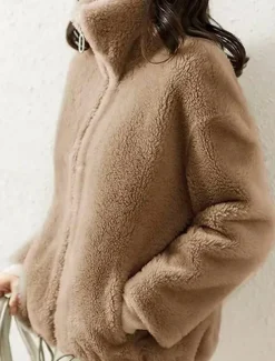 Women's Sweatshirt Casual Sherpa Plain Street Dailywear Turtleneck Zipper Pocket Long Sleeve White Light Green Khaki Fall Winter