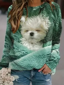 Women's Sweatshirt Dog Street Dailywear Print Casual Crew Neck Long Sleeve Micro-elastic Fall Winter Comfrt Breathable Soft Fabric