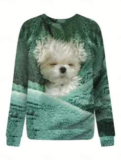 Women's Sweatshirt Dog Street Dailywear Print Casual Crew Neck Long Sleeve Micro-elastic Fall Winter Comfrt Breathable Soft Fabric