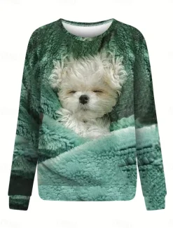 Women's Sweatshirt Dog Street Dailywear Print Casual Crew Neck Long Sleeve Micro-elastic Fall Winter Comfrt Breathable Soft Fabric