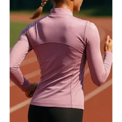 Women's Sweatshirt Running Top Golf Polo Shirt Running Shirt Slim Quarter Zip Long Sleeve Top Breathable Quick Dry Lightweight Elastic Tennis Golf Running Sportswear Activewear Solid Colored Wine Red