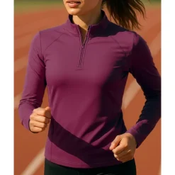 Women's Sweatshirt Running Top Golf Polo Shirt Running Shirt Slim Quarter Zip Long Sleeve Top Breathable Quick Dry Lightweight Elastic Tennis Golf Running Sportswear Activewear Solid Colored Wine Red