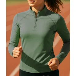 Women's Sweatshirt Running Top Golf Polo Shirt Running Shirt Slim Quarter Zip Long Sleeve Top Breathable Quick Dry Lightweight Elastic Tennis Golf Running Sportswear Activewear Solid Colored Wine Red