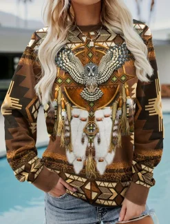 Women's Sweatshirt Tribal Street Dailywear Print Vintage Casual Crew Neck Long Sleeve Micro-elastic Fall Winter Comfrt Breathable Soft Fabric