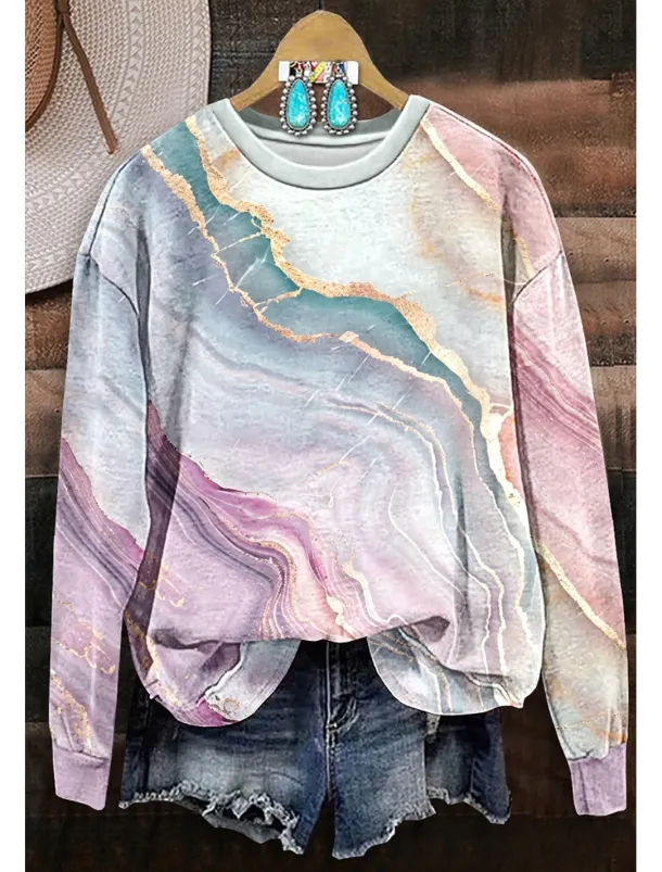 Women's Sweatshirt Vintage Fashion Print Graphic Tie Dye Home Casual Sports Round Neck Patchwork Print Long Sleeve Pink Fall & Winter