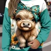 Women's Sweatshirts Cow Casual Long Sleeve Crew Neck Regular Tops Street Dailywear Print Blue Fall Winter