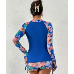 Women's Swim Shorts Rash guard Swimsuit Lightweight Long Sleeve Swimwear Swimsuit 2 Piece Front Zip Swimming Surfing Beach Water Sports Floral Printed Summer Spring Autumn
