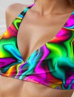 Women's Swimsuits Bikini 2 Piece Cheeky Swimsuit Backless Vacation Beach Wear Ombre Halter Neck Sleeveless Bathing Suits