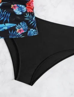 Women's Swimsuits Bikini 2 Piece Cheeky Swimsuit Backless Slim Vacation Beach Wear Floral Halter Neck Sleeveless Bathing Suits