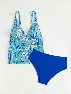 Women's Swimsuits Bikini 2 Piece Cheeky Swimsuit Backless Slim Vacation Beach Wear Floral Halter Neck Sleeveless Bathing Suits