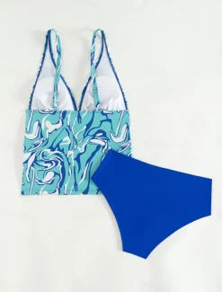 Women's Swimsuits Bikini 2 Piece Cheeky Swimsuit Backless Slim Vacation Beach Wear Floral Halter Neck Sleeveless Bathing Suits