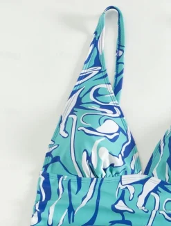 Women's Swimsuits Bikini 2 Piece Cheeky Swimsuit Backless Slim Vacation Beach Wear Floral Halter Neck Sleeveless Bathing Suits