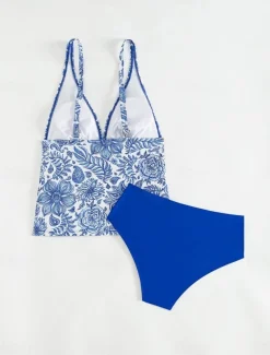 Women's Swimsuits Bikini 2 Piece Cheeky Swimsuit Backless Slim Vacation Beach Wear Floral Halter Neck Sleeveless Bathing Suits