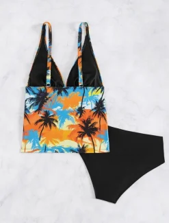 Women's Swimsuits Bikini 2 Piece Cheeky Swimsuit Backless Slim Vacation Beach Wear Floral Halter Neck Sleeveless Bathing Suits