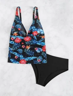 Women's Swimsuits Bikini 2 Piece Cheeky Swimsuit Backless Slim Vacation Beach Wear Floral Halter Neck Sleeveless Bathing Suits