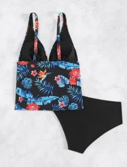 Women's Swimsuits Bikini 2 Piece Cheeky Swimsuit Backless Slim Vacation Beach Wear Floral Halter Neck Sleeveless Bathing Suits