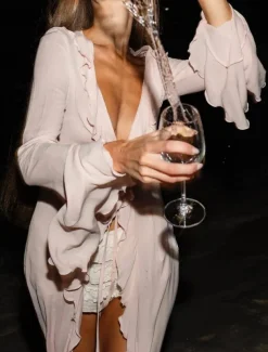 Women's Swimsuits Cover Up Swim Dress Swimsuit Ruffle Vacation Beach Wear Solid Color V Neck Long Sleeve Bathing Suits