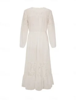 Women's Swimsuits Cover Up Swimsuit Lace Patchwork Vacation Beach Wear Solid Color V Neck Long Sleeve Bathing Suits