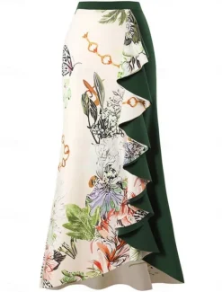 Women's Swimsuits One Piece 2 Piece Skirt Swimsuit Ruffle Backless Tummy Control High Waist Slim Vacation Beach Wear Floral Asymmetric Neck Sleeveless Bathing Suits