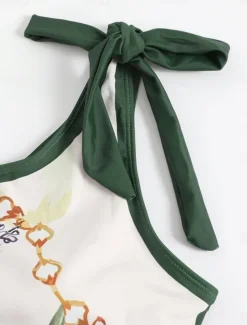 Women's Swimsuits One Piece 2 Piece Skirt Swimsuit Ruffle Backless Tummy Control High Waist Slim Vacation Beach Wear Floral Asymmetric Neck Sleeveless Bathing Suits