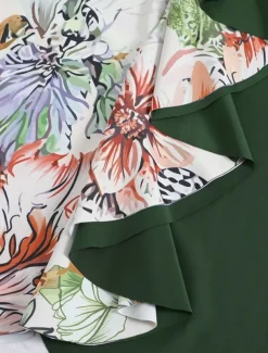 Women's Swimsuits One Piece 2 Piece Skirt Swimsuit Ruffle Backless Tummy Control High Waist Slim Vacation Beach Wear Floral Asymmetric Neck Sleeveless Bathing Suits