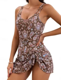 Women's Swimsuits One Piece Swimsuit Backless Tummy Control High Waist Slim Vacation Beach Wear Solid Color U Neck Sleeveless Bathing Suits