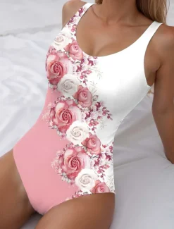 Women's Swimsuits One Piece Monokini Swimsuit Backless Tummy Control High Waist Slim Vacation Beach Wear Ombre U Neck Sleeveless Bathing Suits