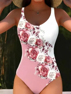 Women's Swimsuits One Piece Monokini Swimsuit Backless Tummy Control High Waist Slim Vacation Beach Wear Ombre U Neck Sleeveless Bathing Suits