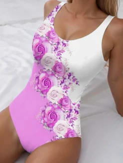 Women's Swimsuits One Piece Monokini Swimsuit Backless Tummy Control High Waist Slim Vacation Beach Wear Ombre U Neck Sleeveless Bathing Suits