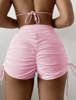 Women's Swimsuits Stretchy Boxer Shorts Swimsuit High Waist Vacation Beach Wear Solid Color Sleeveless Bathing Suits