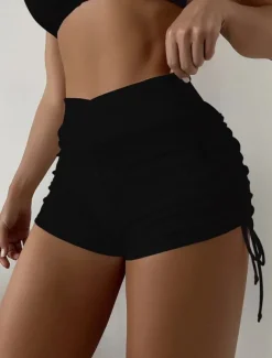 Women's Swimsuits Stretchy Boxer Shorts Swimsuit High Waist Vacation Beach Wear Solid Color Sleeveless Bathing Suits