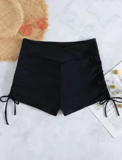 Women's Swimsuits Stretchy Boxer Shorts Swimsuit High Waist Vacation Beach Wear Solid Color Sleeveless Bathing Suits