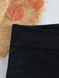 Women's Swimsuits Stretchy Boxer Shorts Swimsuit High Waist Vacation Beach Wear Solid Color Sleeveless Bathing Suits