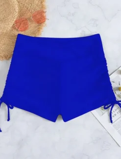 Women's Swimsuits Stretchy Boxer Shorts Swimsuit High Waist Vacation Beach Wear Solid Color Sleeveless Bathing Suits