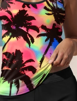 Women's Swimsuits Tankini Two Piece Swimsuit Tropical Vacation Tropical Plant Gradient
