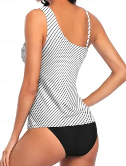 Women's Swimwear 2 Piece Cheeky Swimsuit Backless Tummy Control Slim Vacation Beach Wear Graphic Asymmetric Neck Sleeveless Bathing Suits